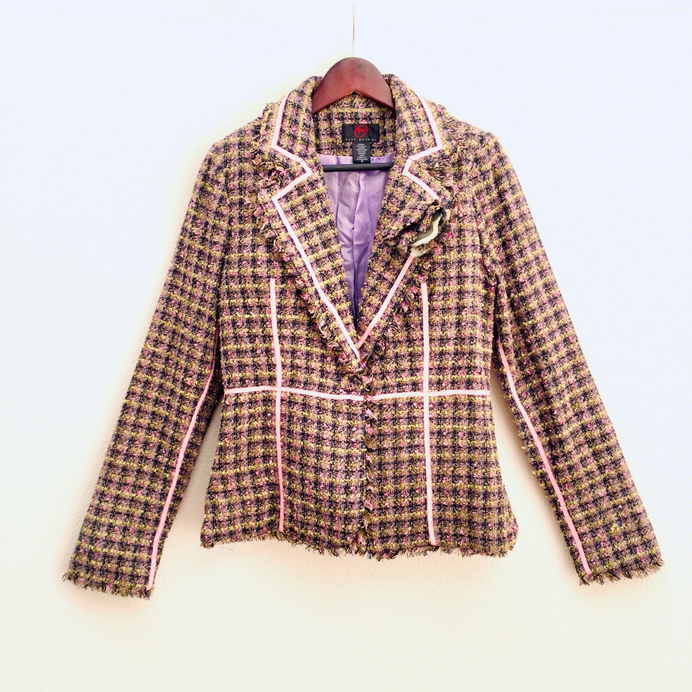 True Meaning tweed blazer pink/green/grey NWOT
